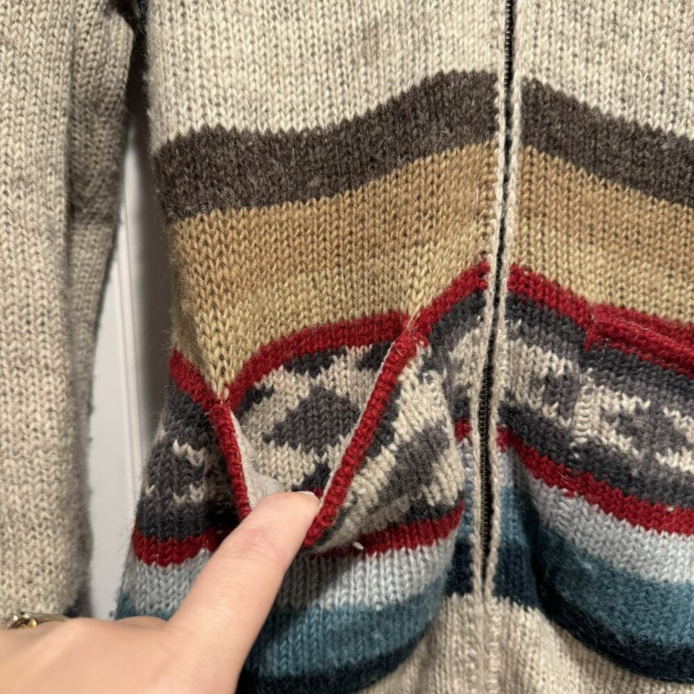 Laundromat Aztec Wool Hooded Jacket Fleece Lined Size Small Made In Nepal - Picture 2 of 7